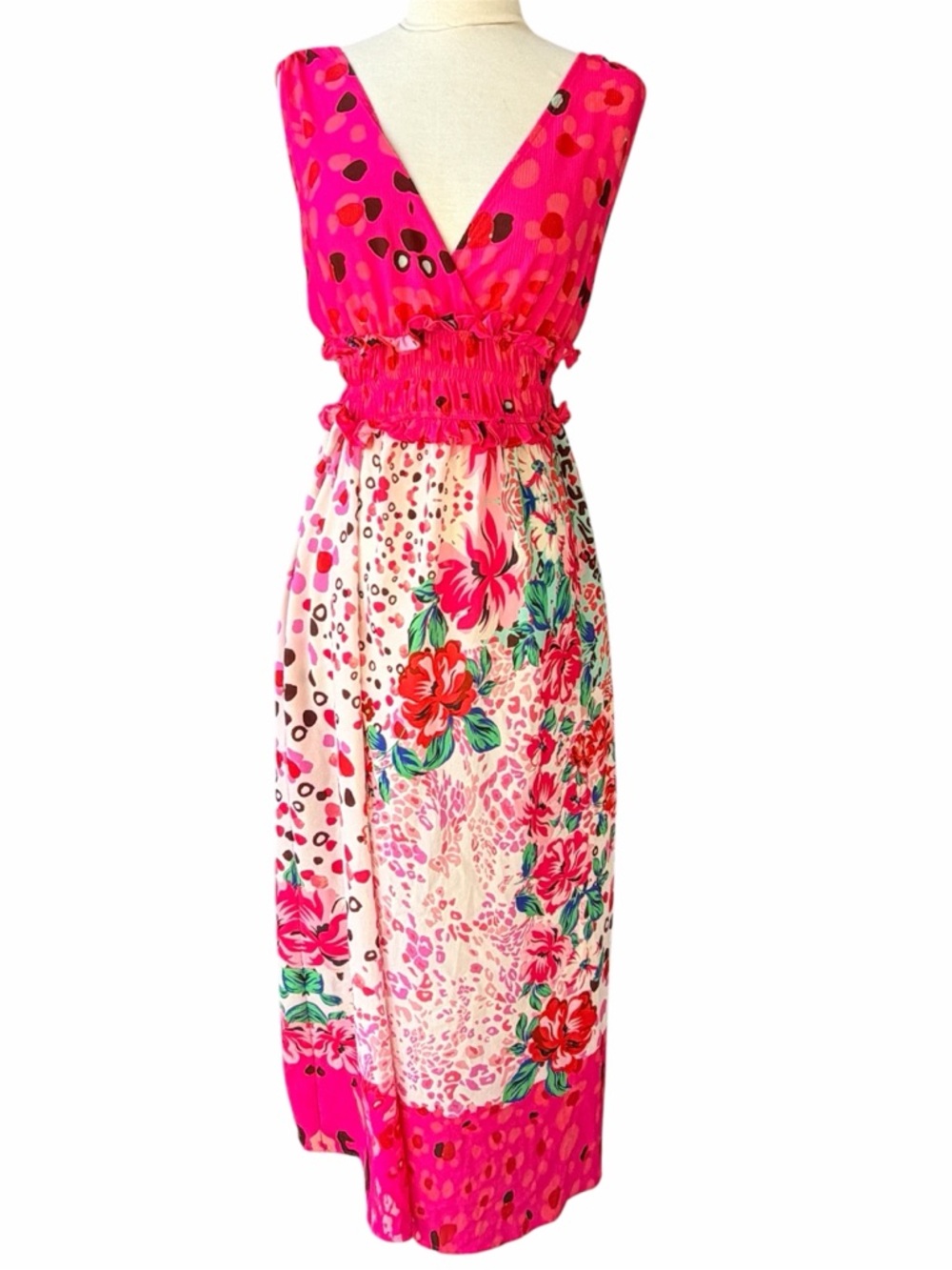 Umgee Pink Maxi Dress Floral Mixed Print Medium Boho Resort - Picture 2 of 7